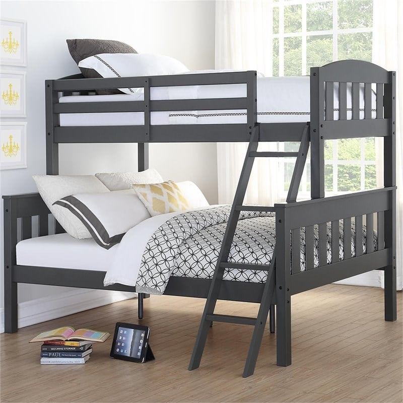 Dorel Living Airlie Twin Over Full Bunk Bed in Slate Gray