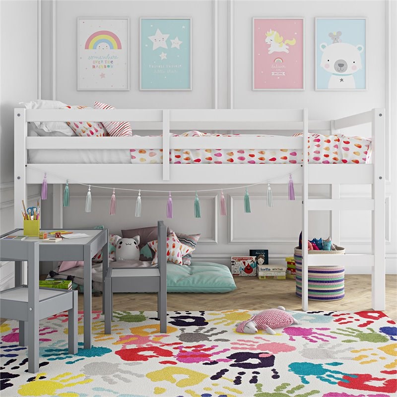 Dorel Living Milton Traditional Wood Twin Junior Loft Bed in White