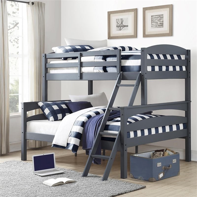 Dorel Living Brady Traditional Wood Twin Over Full Bunk Bed in Gray