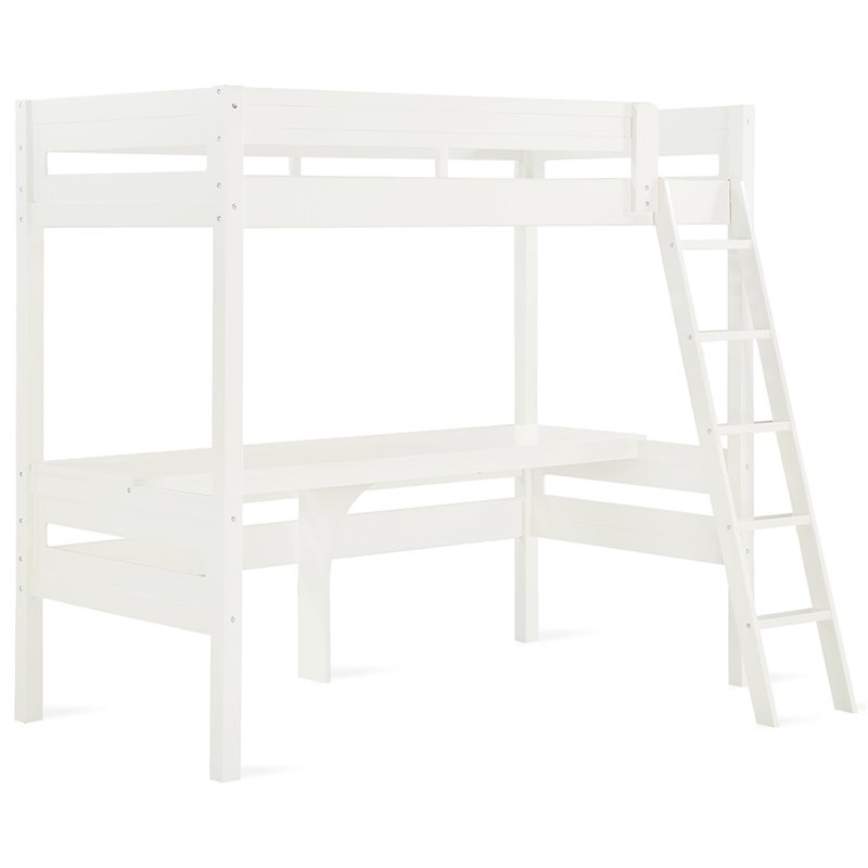 Dorel Living Harlan Twin Loft Bed with Desk in White