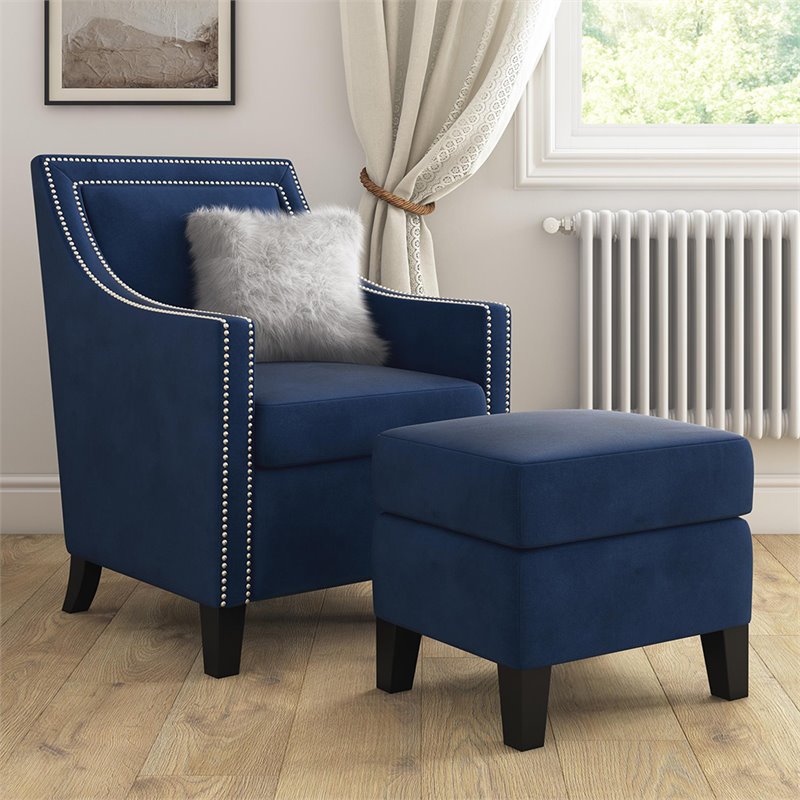 Navy Blue Chair And Ottoman : Alex Navy Blue Velvet Accent Chair