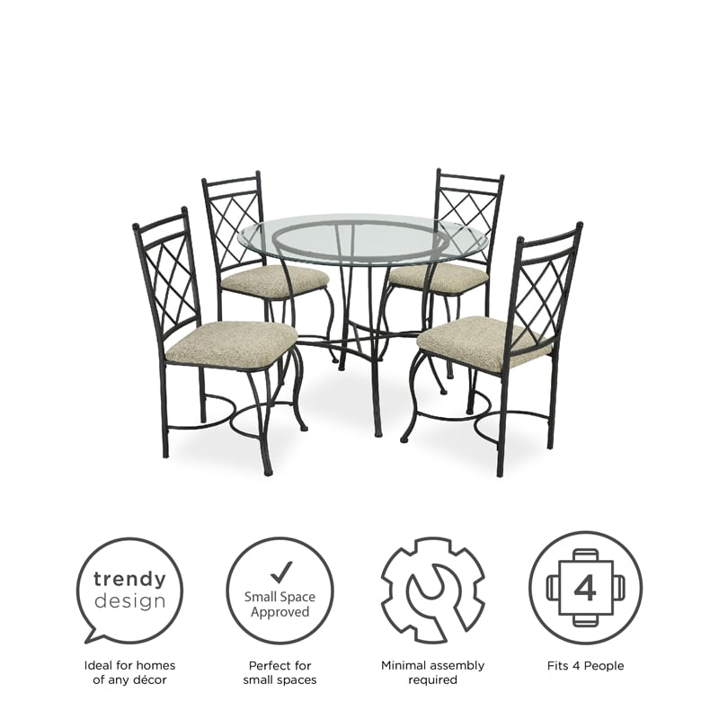 Dorel Living Jersey Glass Top Metal 5 Piece Dinette