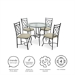 Dorel Living Jersey Glass Top Metal 5 Piece Dinette