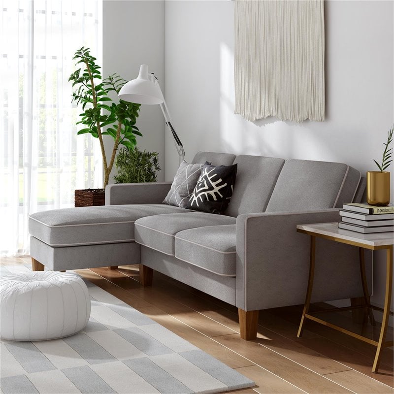 Novogratz Bowen Sectional Sofa L-Shaped Couch in Grey