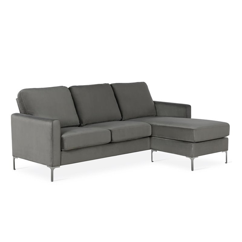 Novogratz Chapman Sectional Sofa with Chrome Legs in Grey Velvet