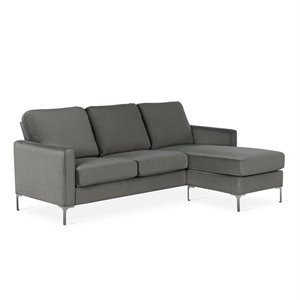 novogratz chapman sectional sofa with chrome legs in grey velvet