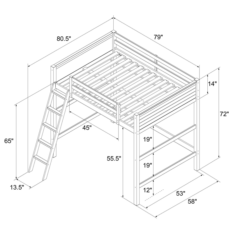 Dorel Living Denver Traditional  Wood Full Size Loft Bed in Black
