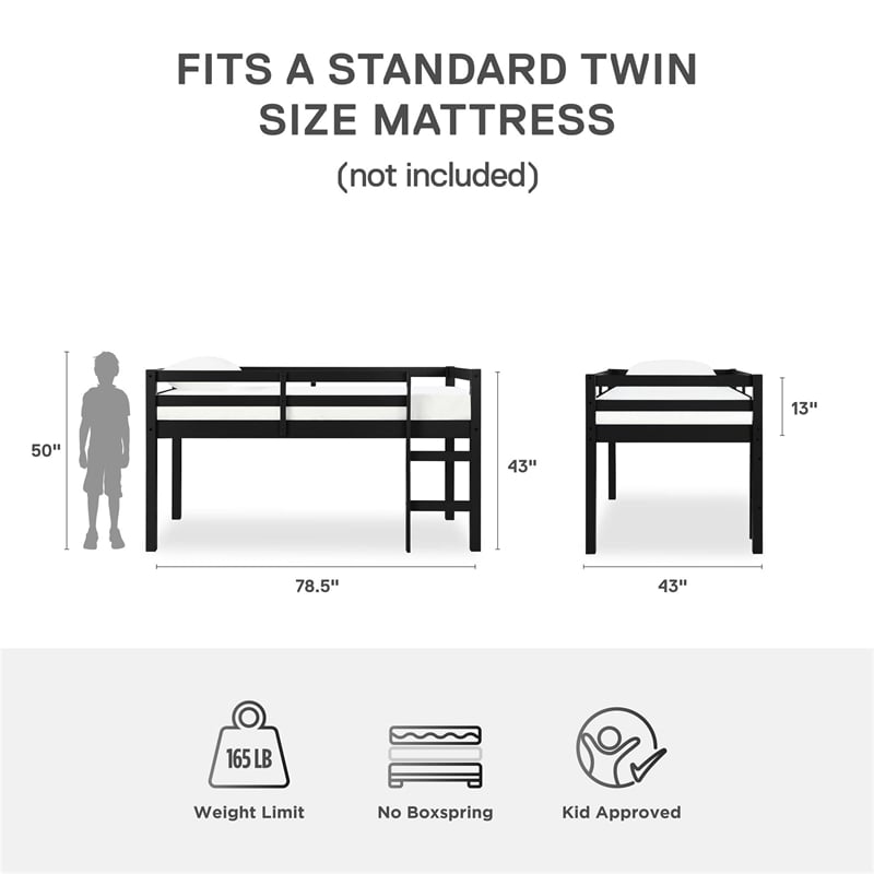 Dorel Living Milton Junior Twin Loft Bed in Black