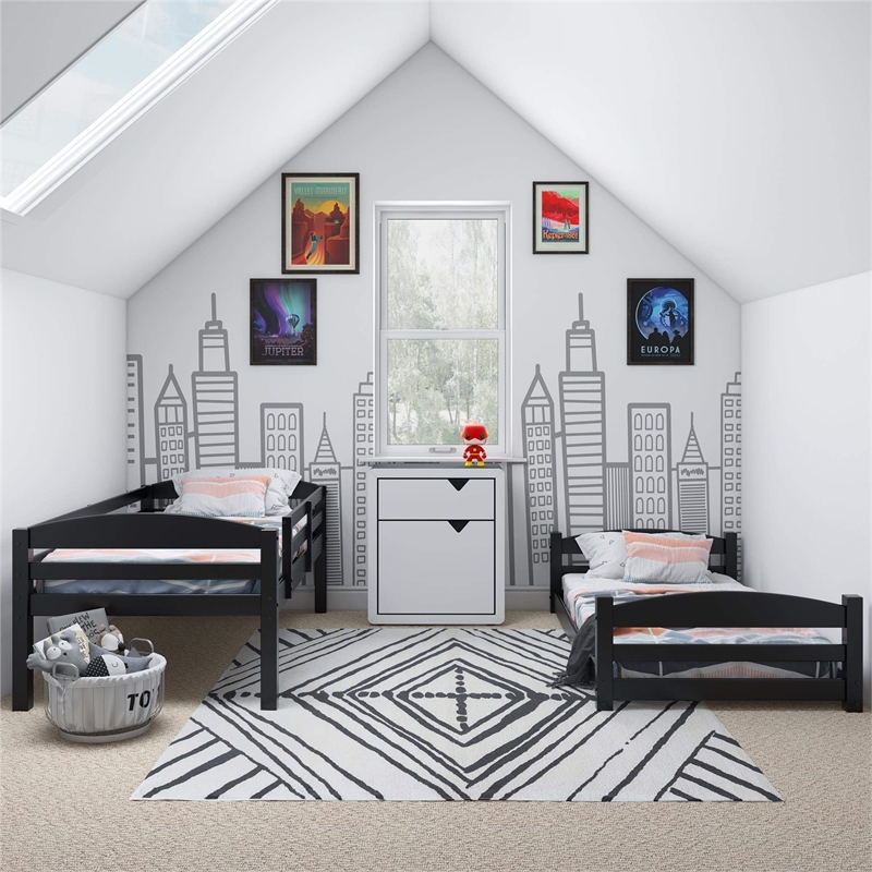 Dorel Living Sierra Twin Floor Bunk Bed in Gray
