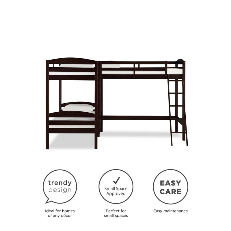 Dorel Living Clearwater Triple Bunk Bed in Espresso