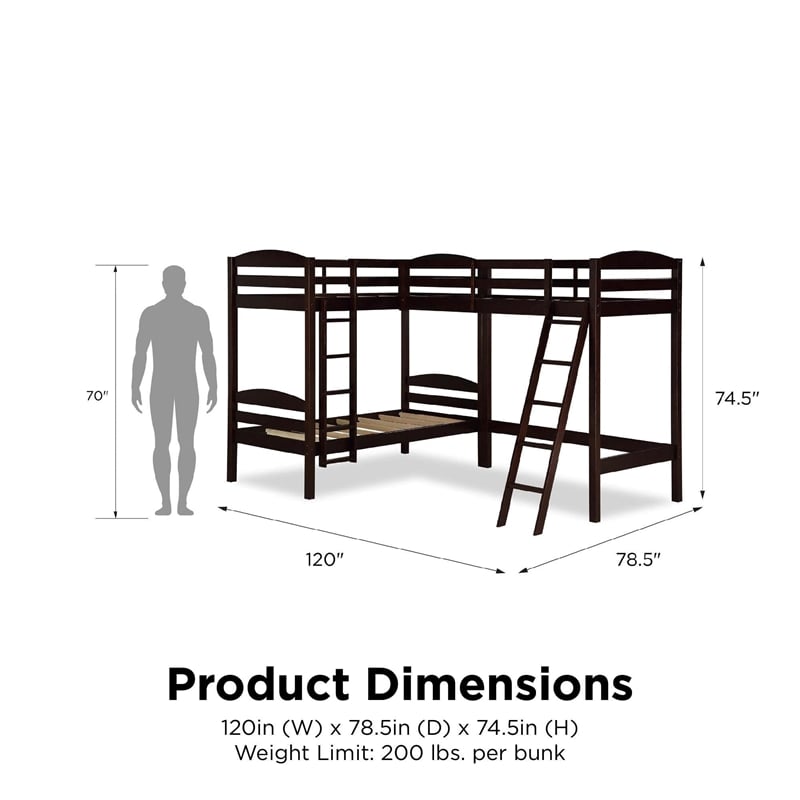 Dorel Living Clearwater Triple Bunk Bed in Espresso