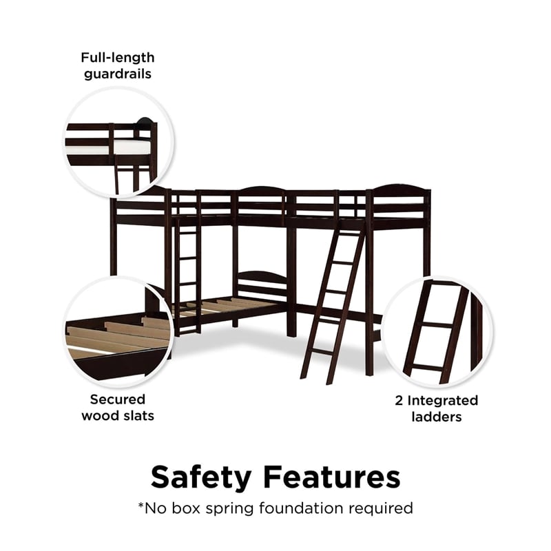 Dorel Living Clearwater Triple Bunk Bed in Espresso