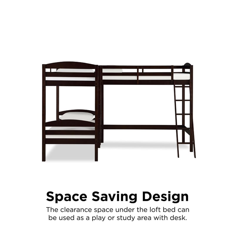 Dorel Living Clearwater Triple Bunk Bed in Espresso