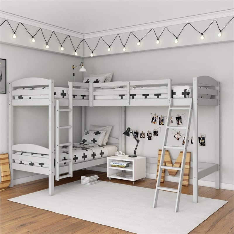 Dorel Asia Clearwater Transitional Wood Triple Bunk Bed in White
