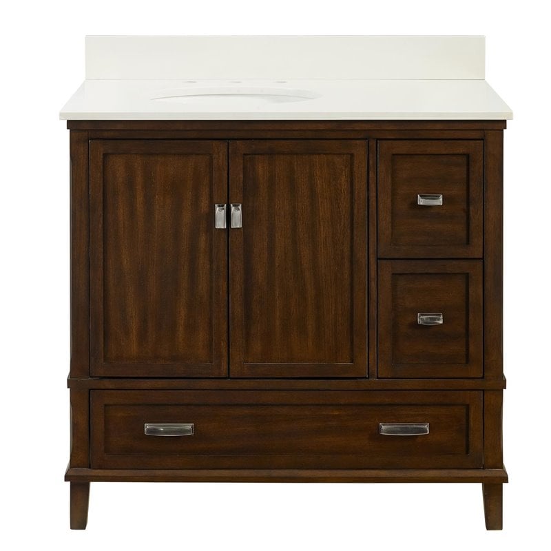 Dorel Living Otum 36" Bathroom Vanity with Top & Porcelain Sink in Dark