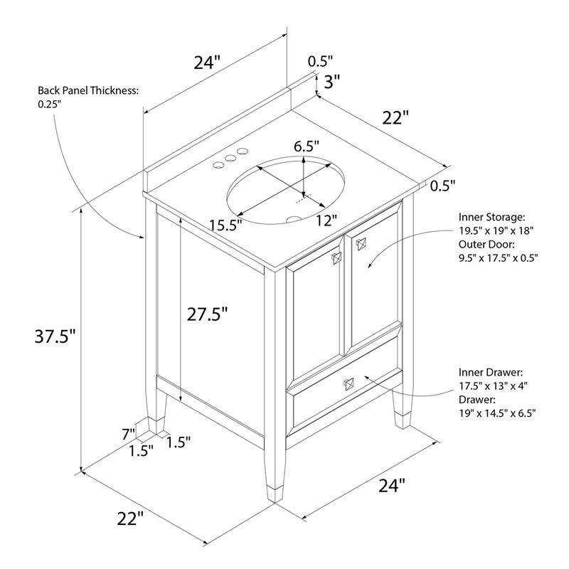 Dorel Living Metcalfe 24 Inch Bathroom Vanity with Sink in Gray