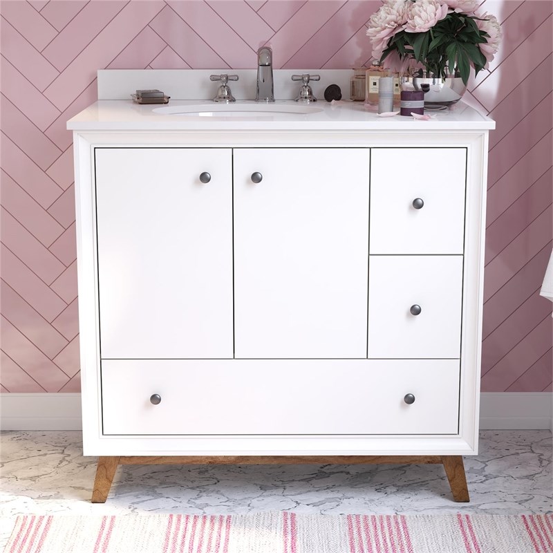 Dorel Living Bleeker 36 Inch Bathroom Vanity with Sink in White