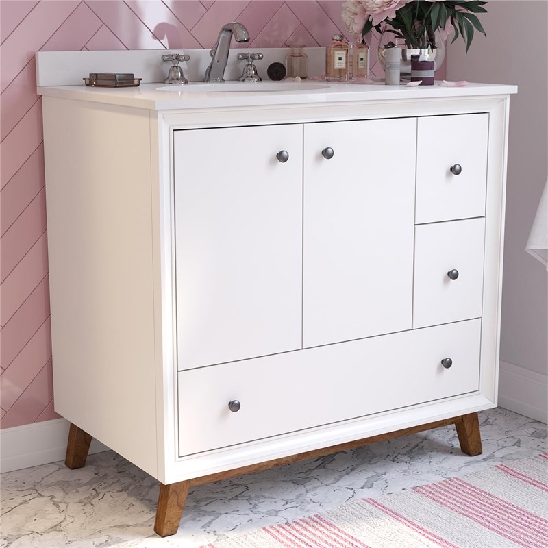 Dorel Living Bleeker 36 Inch Bathroom Vanity with Sink in White