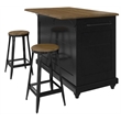 Dorel Living Kelsey Kitchen Island with 2 Stools and Drawers in Black
