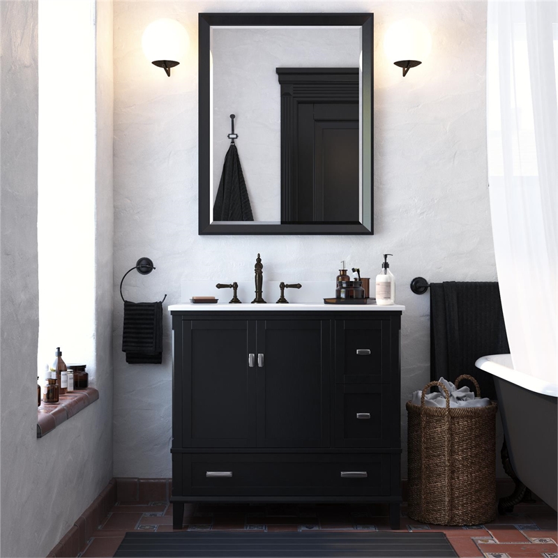 Dorel Living Otum 36 Inch Bathroom, Black Wood Bathroom Vanity