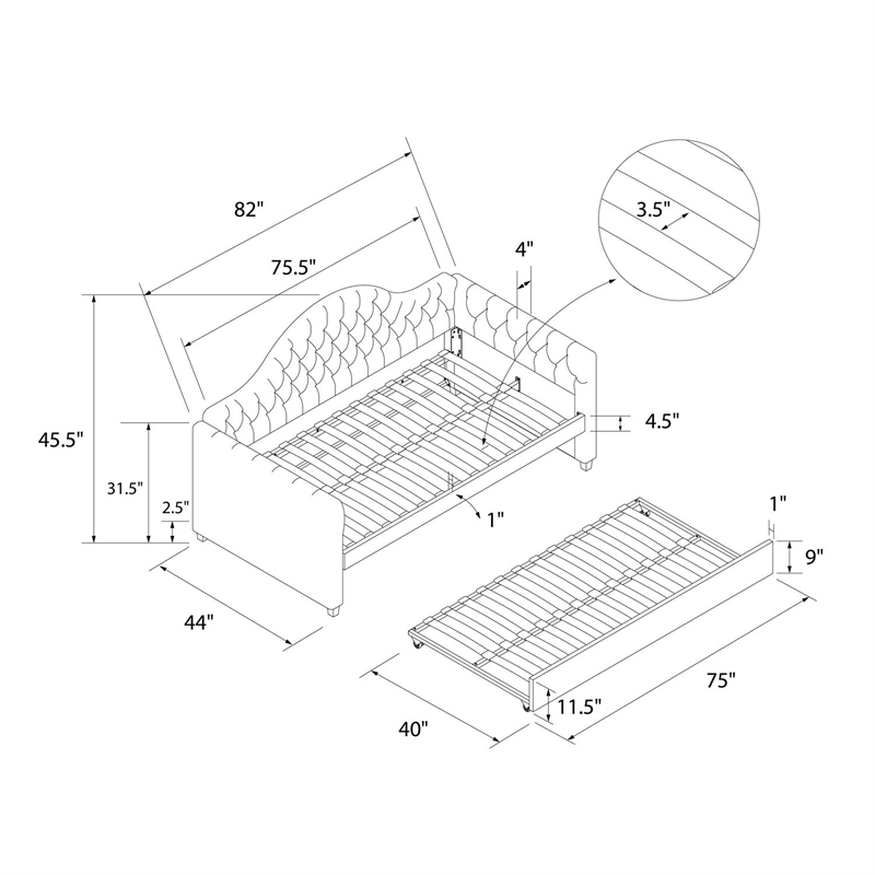 Little Seeds Rowan Valley Arden Twin Daybed with Trundle in Dove Gray