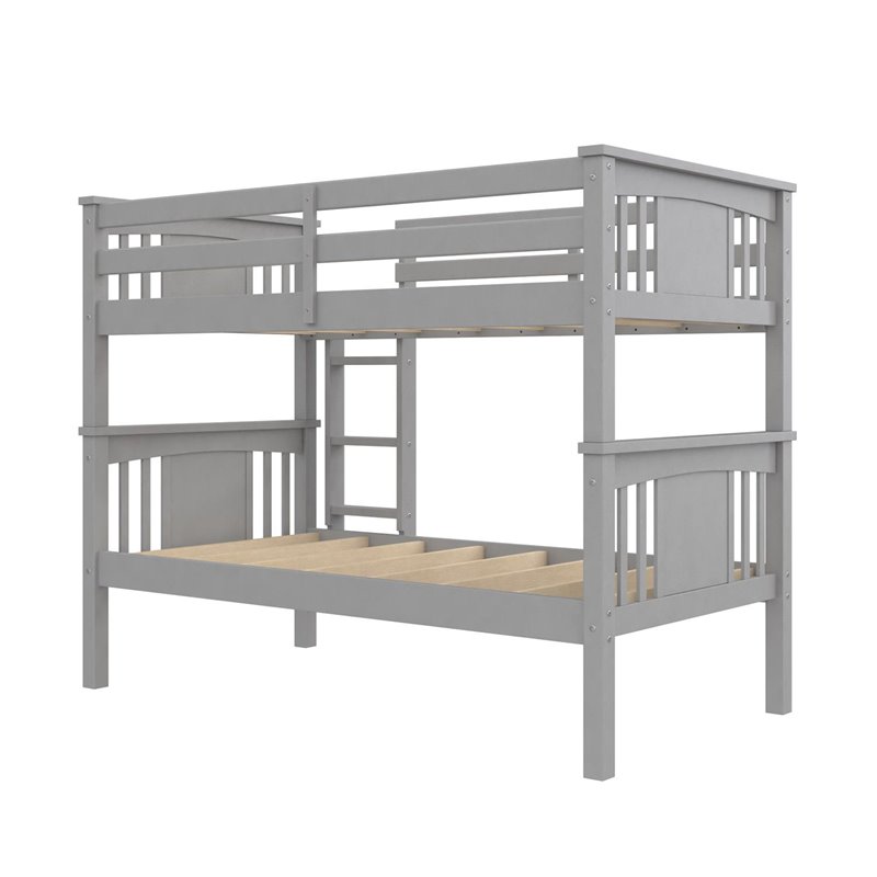 Dorel Living Dylan Twin Over Twin Wood Bunk Bed for Kids in Gray