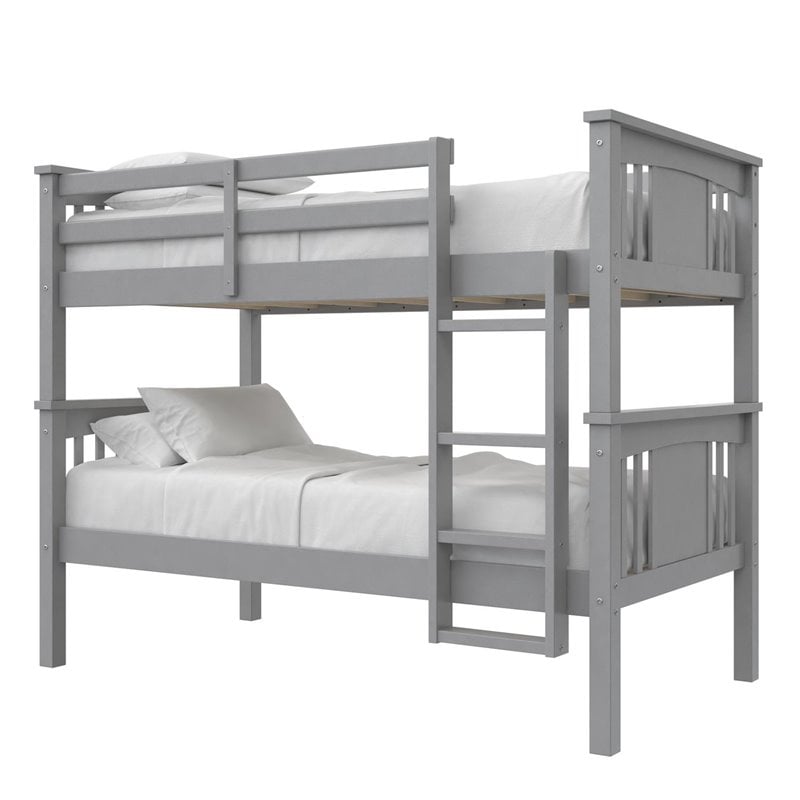 Dorel Living Dylan Twin Over Twin Wood Bunk Bed for Kids in Gray