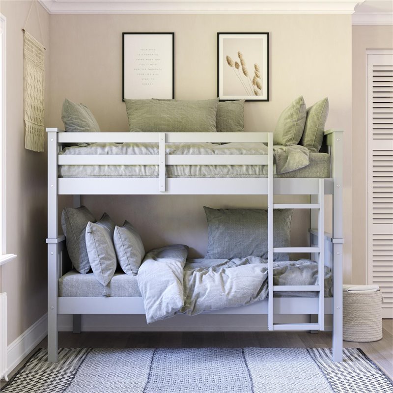 Dorel Living Dylan Twin Over Twin Wood Bunk Bed for Kids in Gray