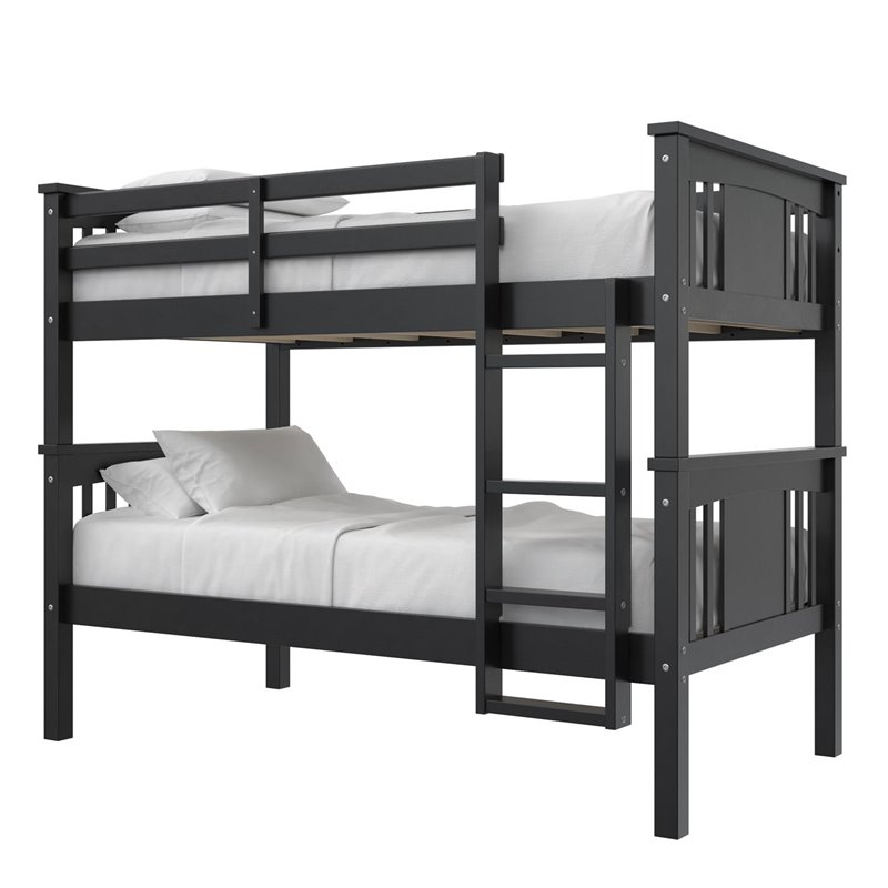 Dorel Living Dylan Twin Over Twin Wood Bunk Bed for Kids in Black