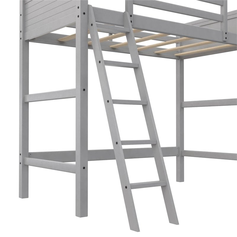 Dorel Living Moon Bay Kids Twin Wooden Loft Bed with Ladder in Gray