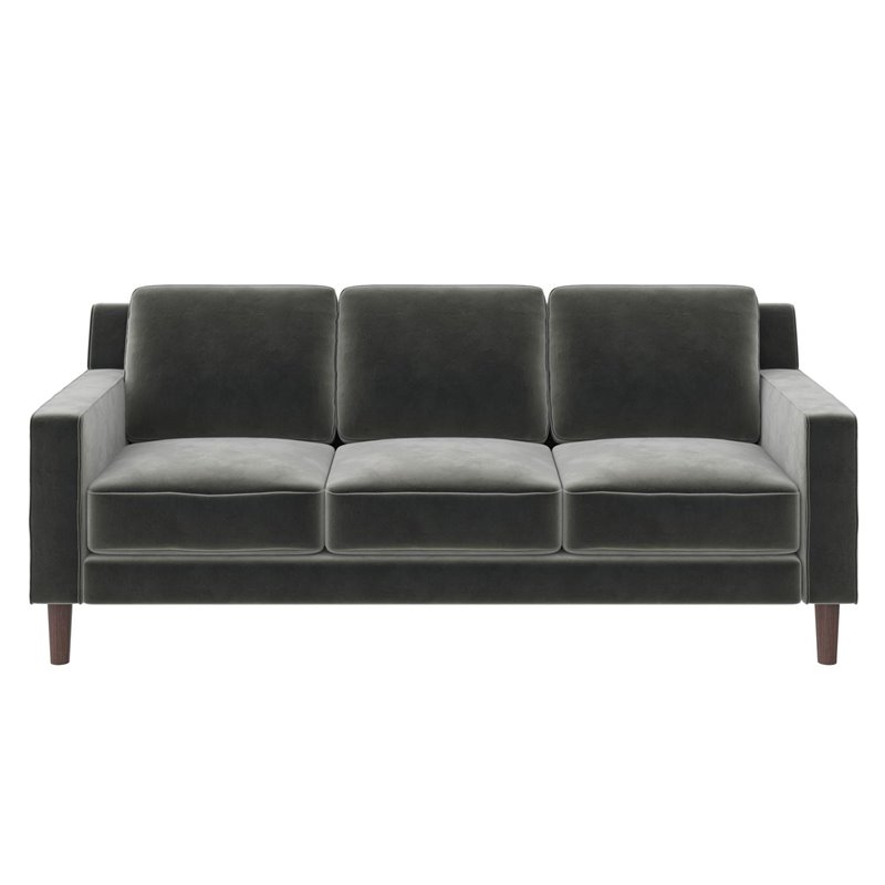 DHP Brynn 3 Seater Living Room Upholstered Sofa in Gray Velvet