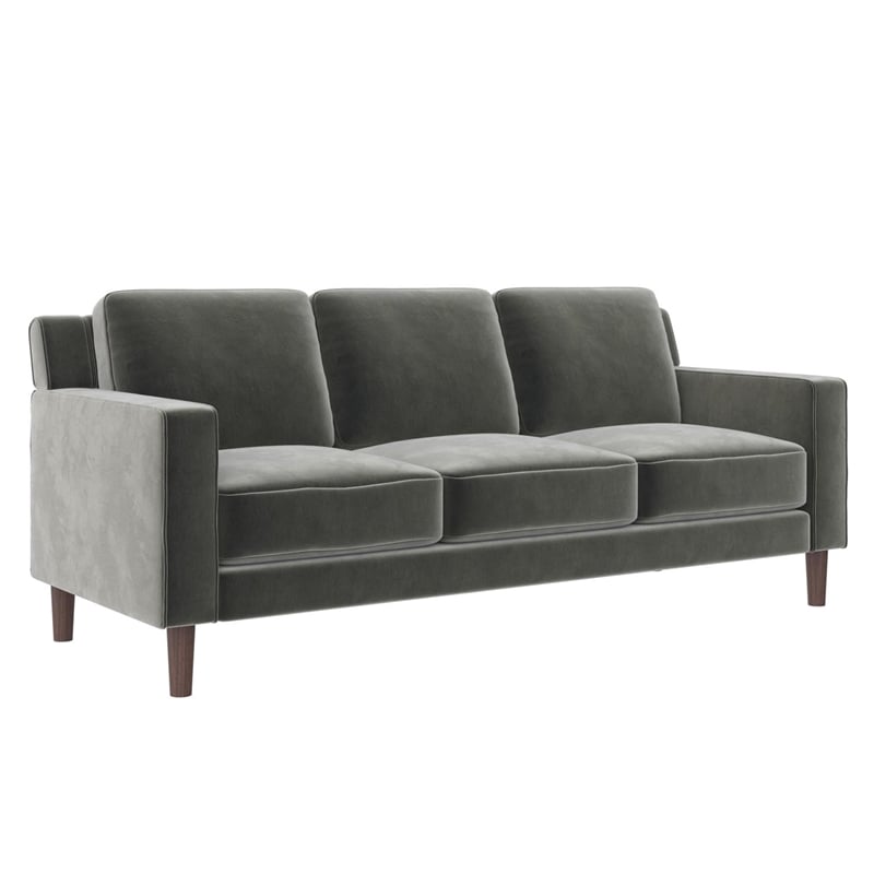 DHP Brynn 3 Seater Living Room Upholstered Sofa in Gray Velvet