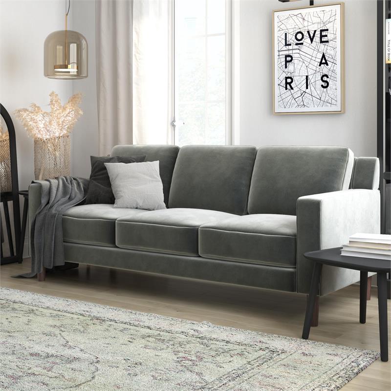 DHP Brynn 3 Seater Living Room Upholstered Sofa in Gray Velvet
