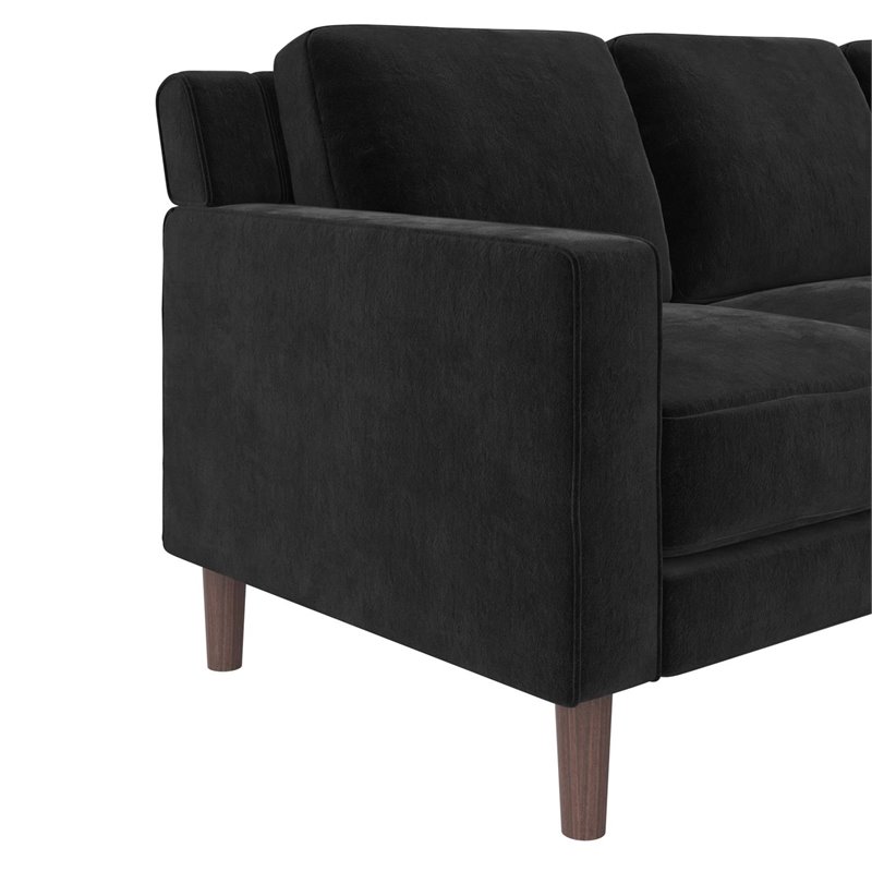 DHP Brynn 3 Seater Living Room Upholstered Sofa in Black Velvet