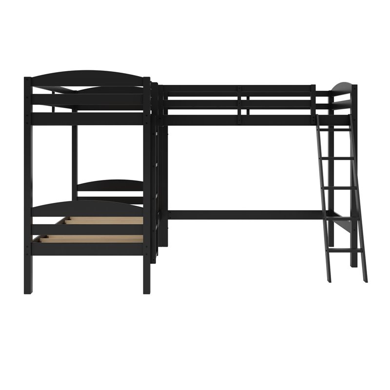 Dorel Living Clearwater Triple Wood Bunk Bed Twin with Underbed Storage in Black