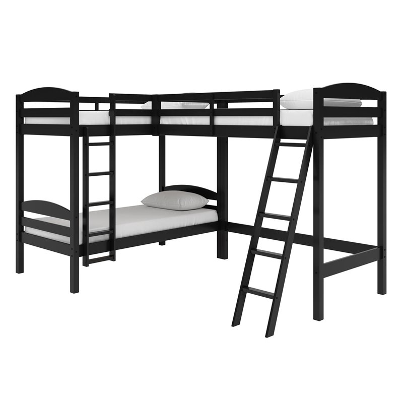 Dorel Living Clearwater Triple Wood Bunk Bed Twin with Underbed Storage in Black