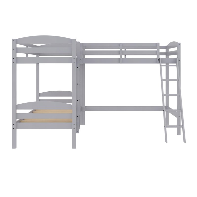 Dorel Living Clearwater Wood Triple Twin Bunk Bed in Gray