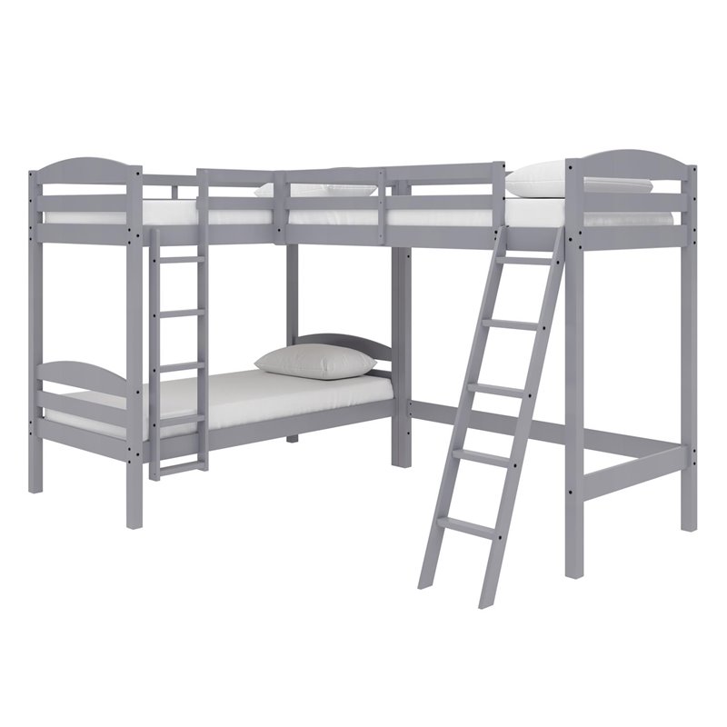 Dorel Living Clearwater Wood Triple Twin Bunk Bed in Gray