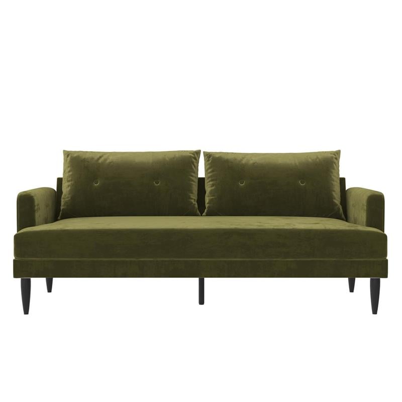 Novogratz Bailey Pillowback Sofa Mid-Century Modern in Olive Green Velvet