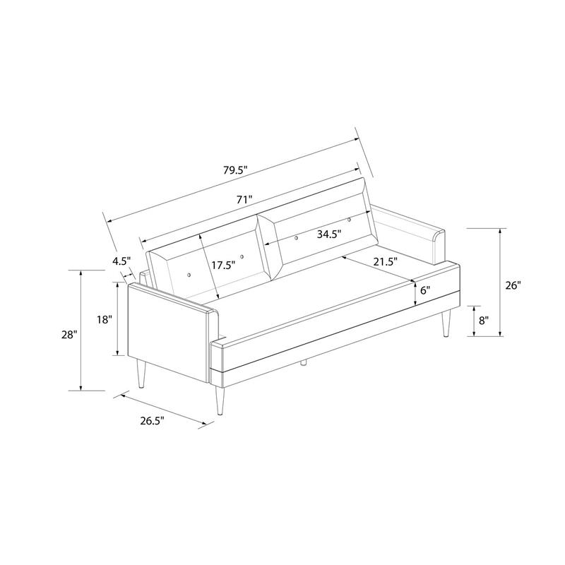 Novogratz Bailey Pillowback Sofa Mid-Century Modern in Olive Green Velvet