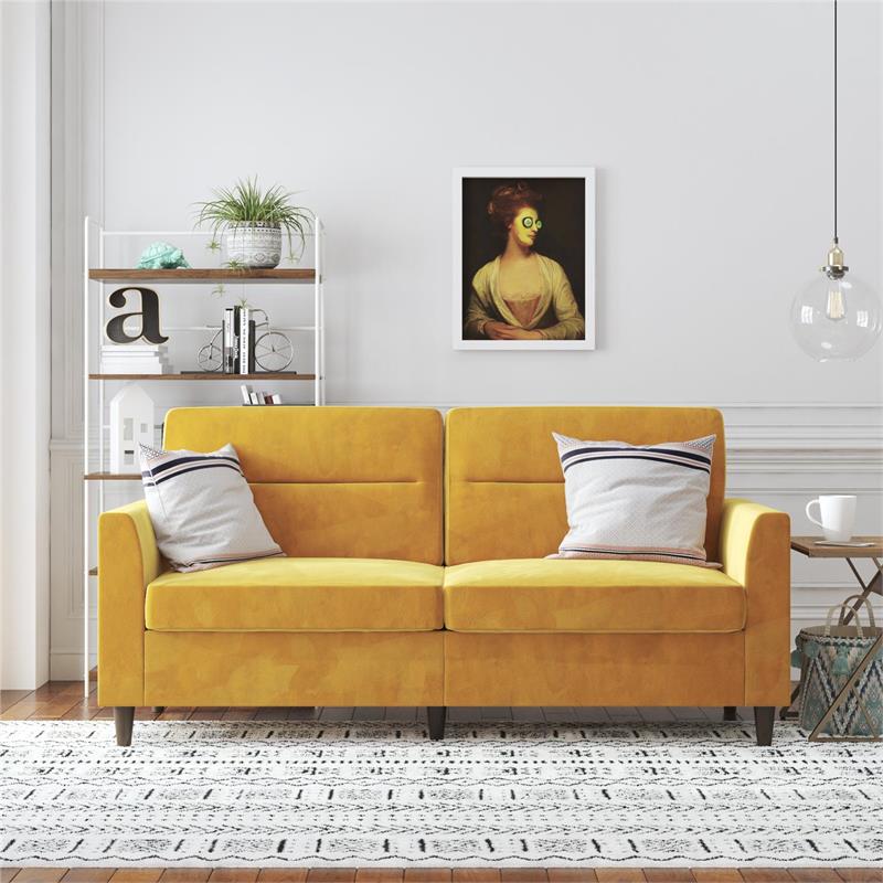 Novogratz Concord Sofa 3 Seater Pocket Coil Cushions in Mustard Yellow