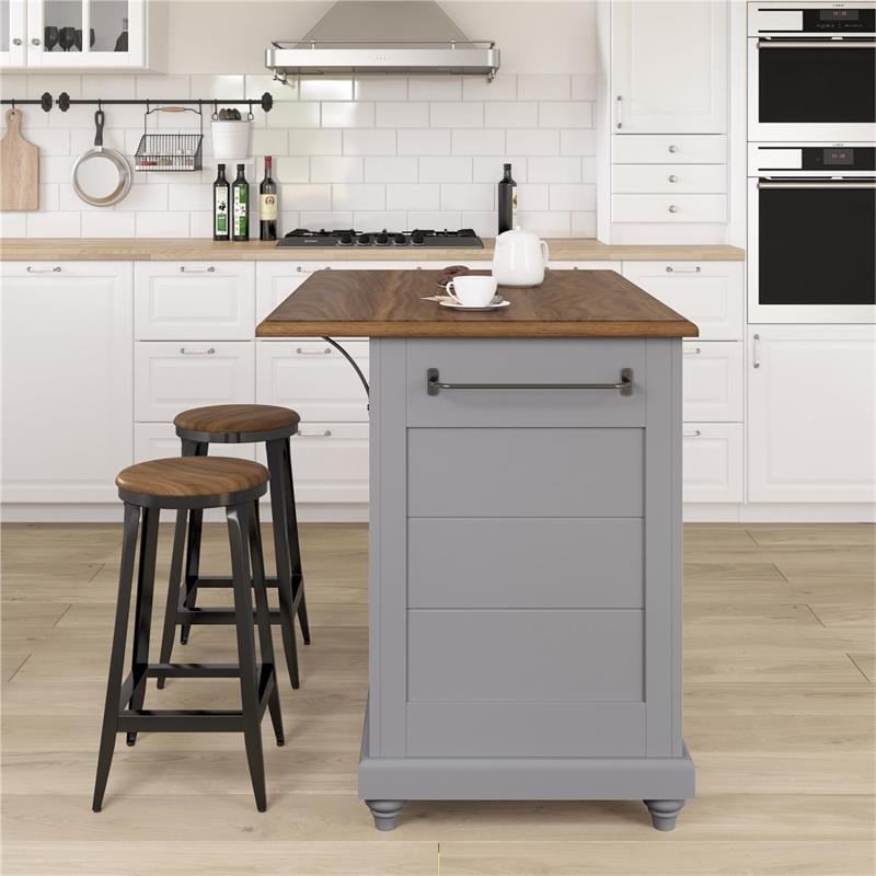 Dorel Living Kelsey Kitchen Island with 2 Stools in Gray