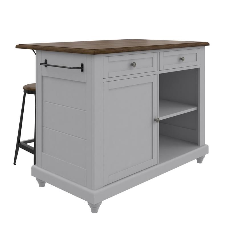 Dorel Living Kelsey Kitchen Island with 2 Stools in Gray