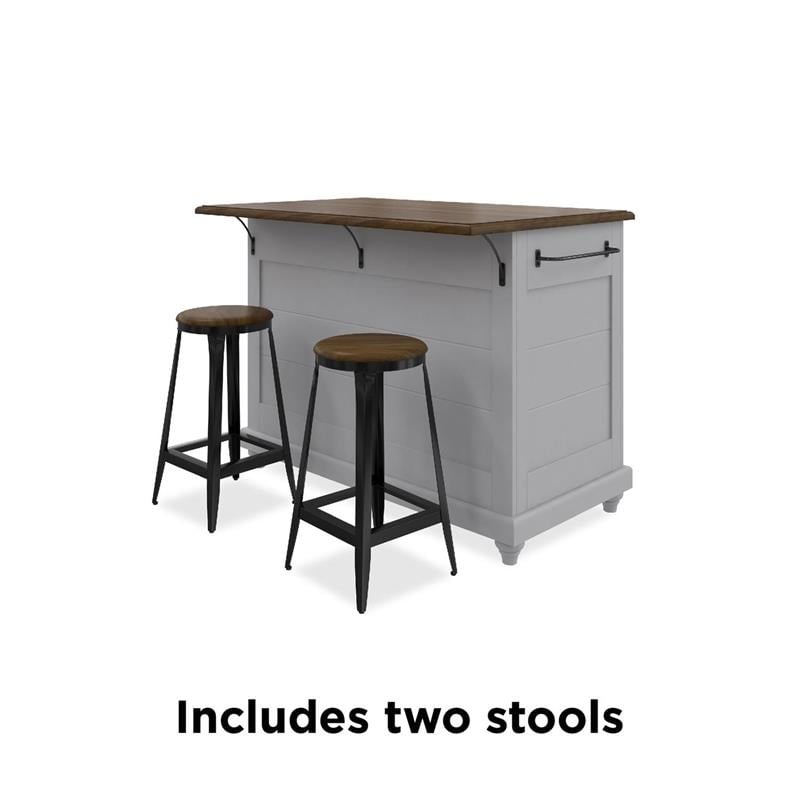 Dorel Living Kelsey Kitchen Island with 2 Stools in Gray