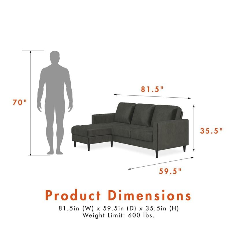 CosmoLiving Strummer Reversible Sectional Sofa Couch in Light Gray