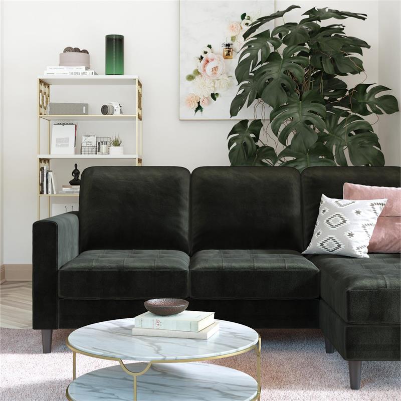 CosmoLiving Strummer Reversible Sectional Sofa Couch in Black Velvet