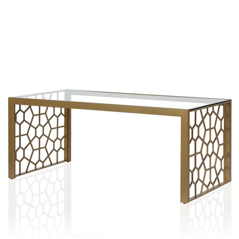 CosmoLiving Juliette Glass Top Coffee Table Brass in Tempered Glass