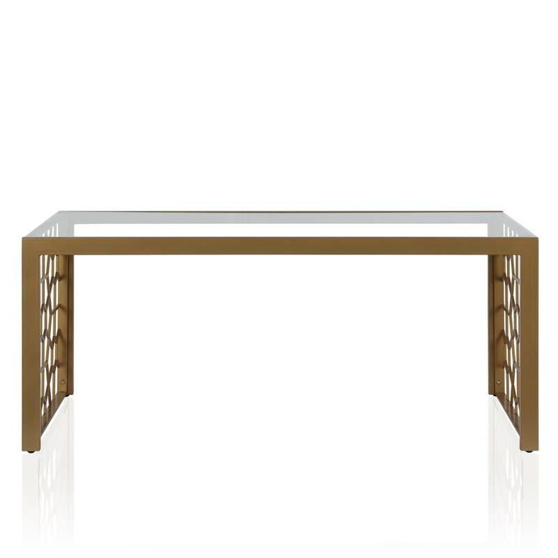 CosmoLiving Juliette Glass Top Coffee Table Brass in Tempered Glass