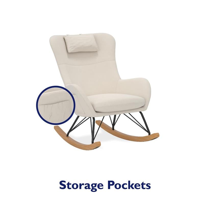 Baby Relax Cranbrook Rocker Accent Chair with Storage Pockets in Beige