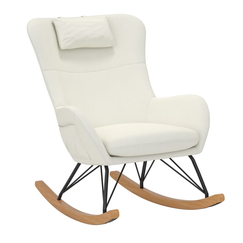 Baby Relax Cranbrook Rocker Accent Chair with Storage Pockets in White